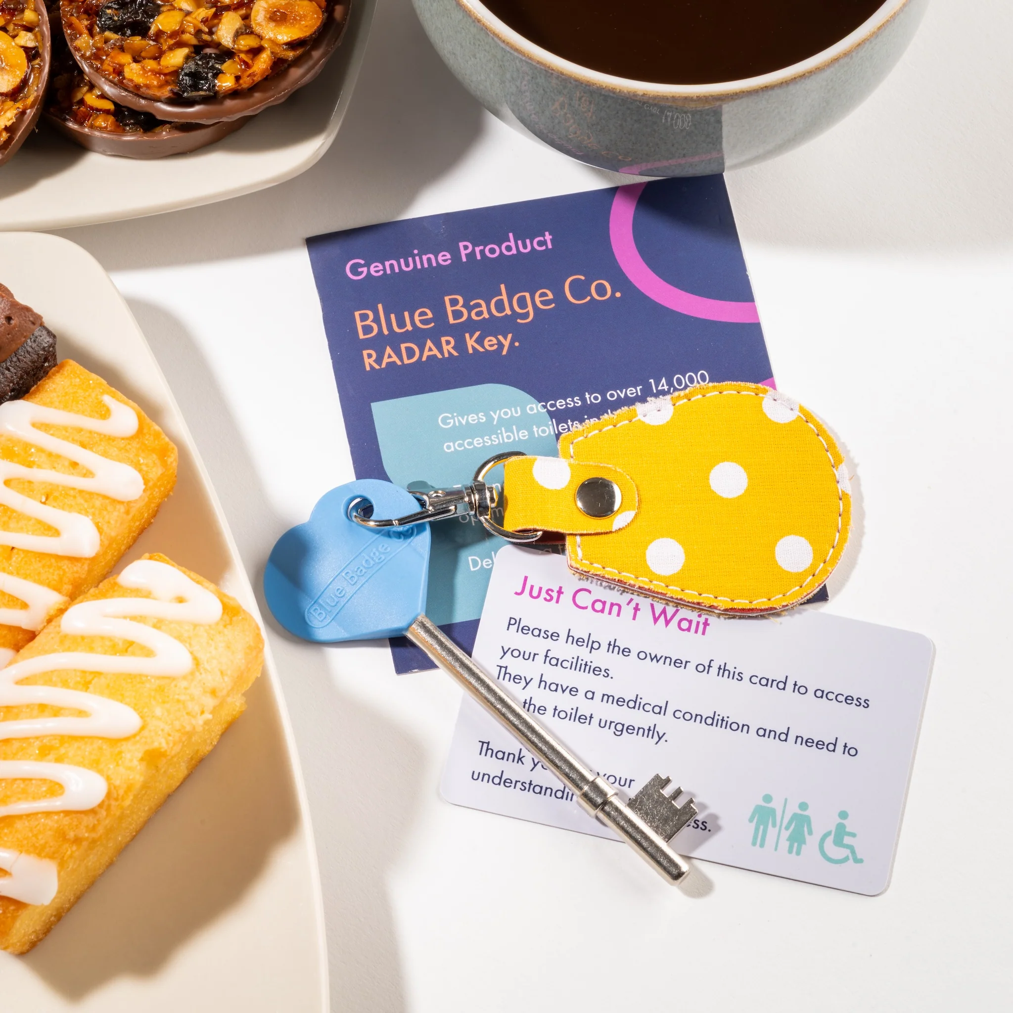 Genuine RADAR Disabled Toilet Key and Fabric Keyring in Spotty Canary Yellow - UK Made - Image 4