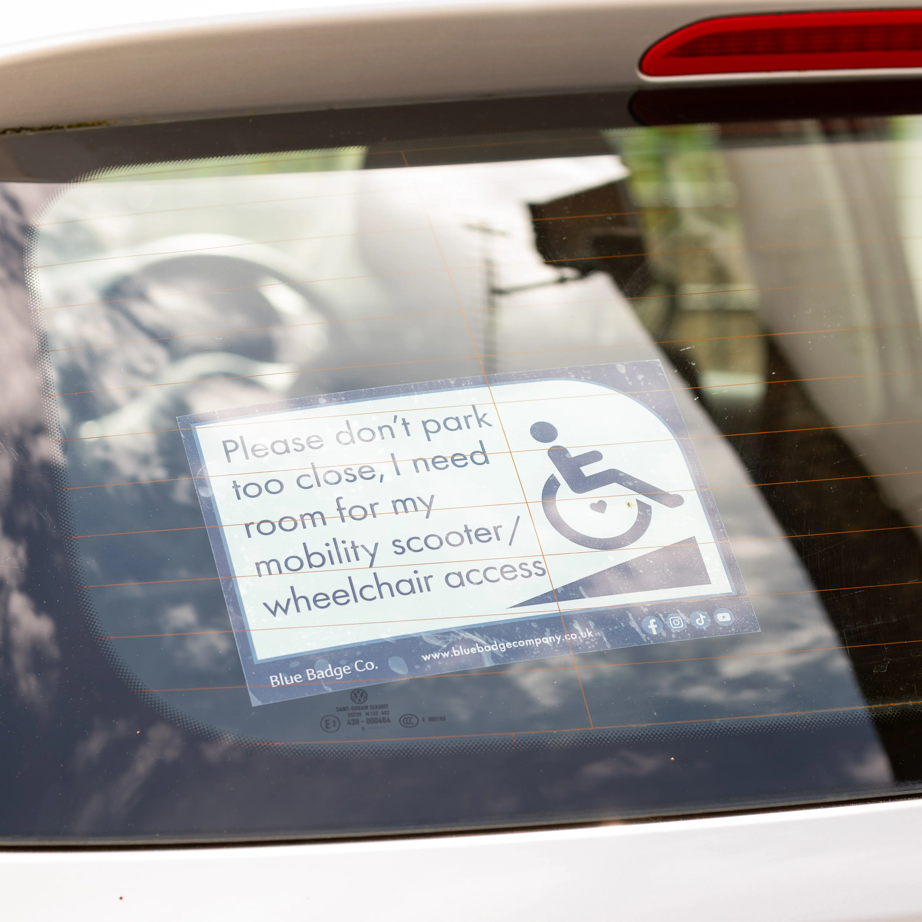 Twin-Pack Disabled Car Window Sticker Rectangle, “Please don't park too close, I need room for my mobility scooter/ wheelchair access” Disability Parking Awareness Vinyl Decals - Image 4