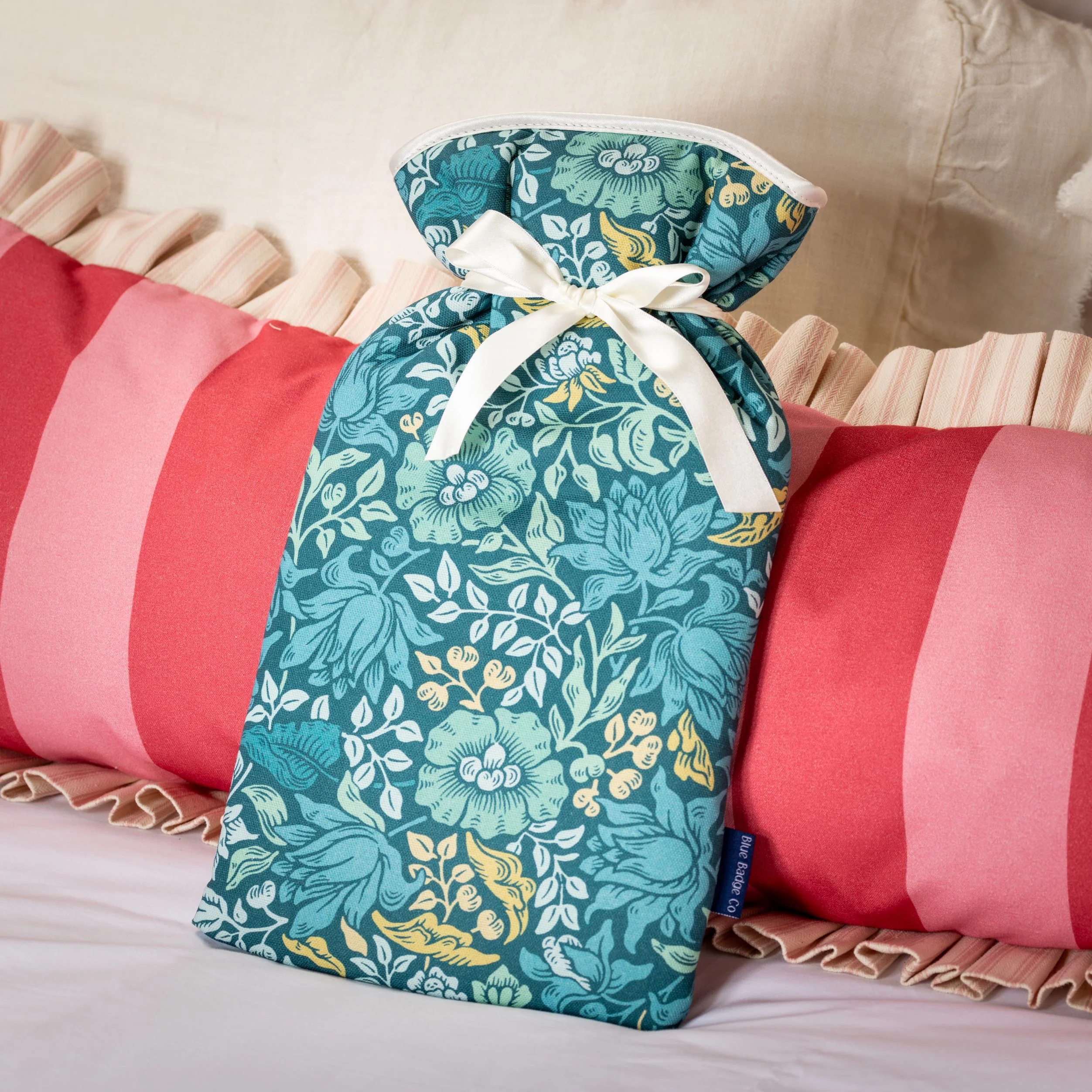 Large Hot Water Bottle in William Morris Mallow Teal - Image 3