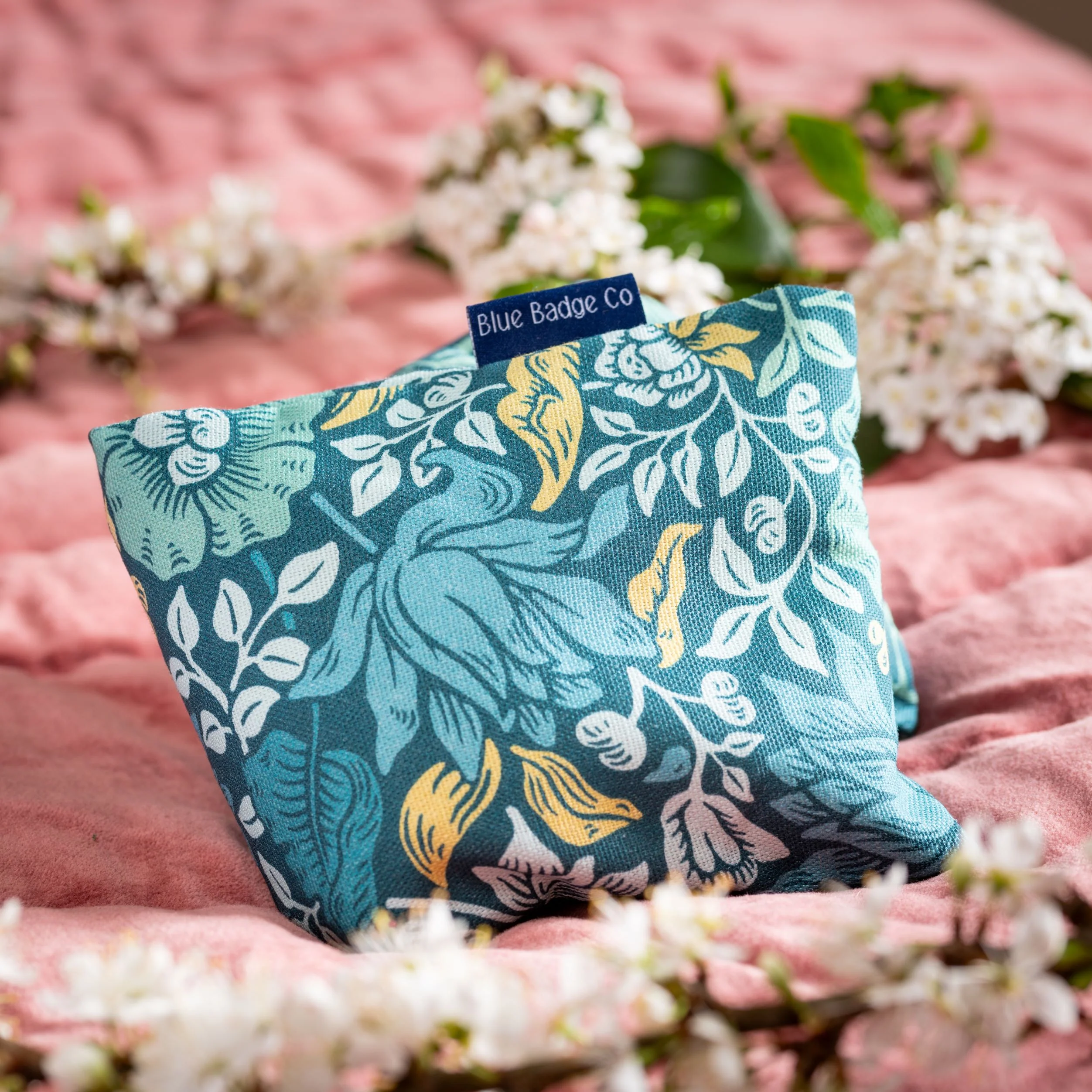 Lavender Wheat Warmer, Heated Wheat Bag in William Morris Mallow Teal - Image 3