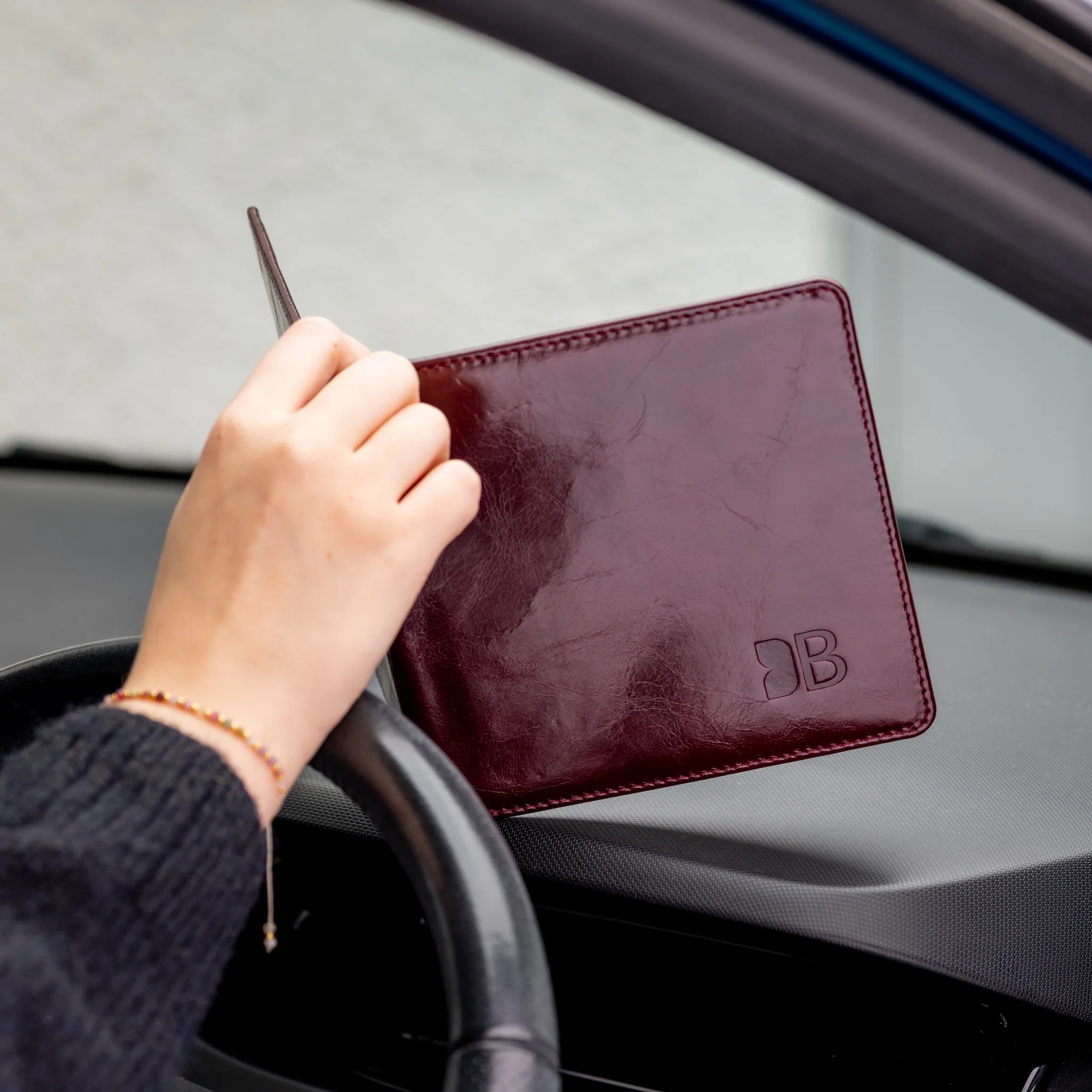 Disabled Blue Badge Parking Permit Wallet in Burgundy Leather - UK Made - Image 4