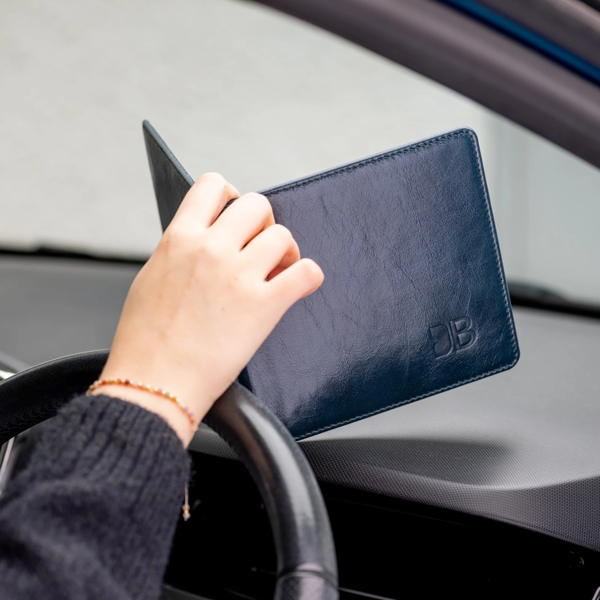 Disabled Blue Badge Parking Permit Wallet in Navy Leather - UK Made - Image 7