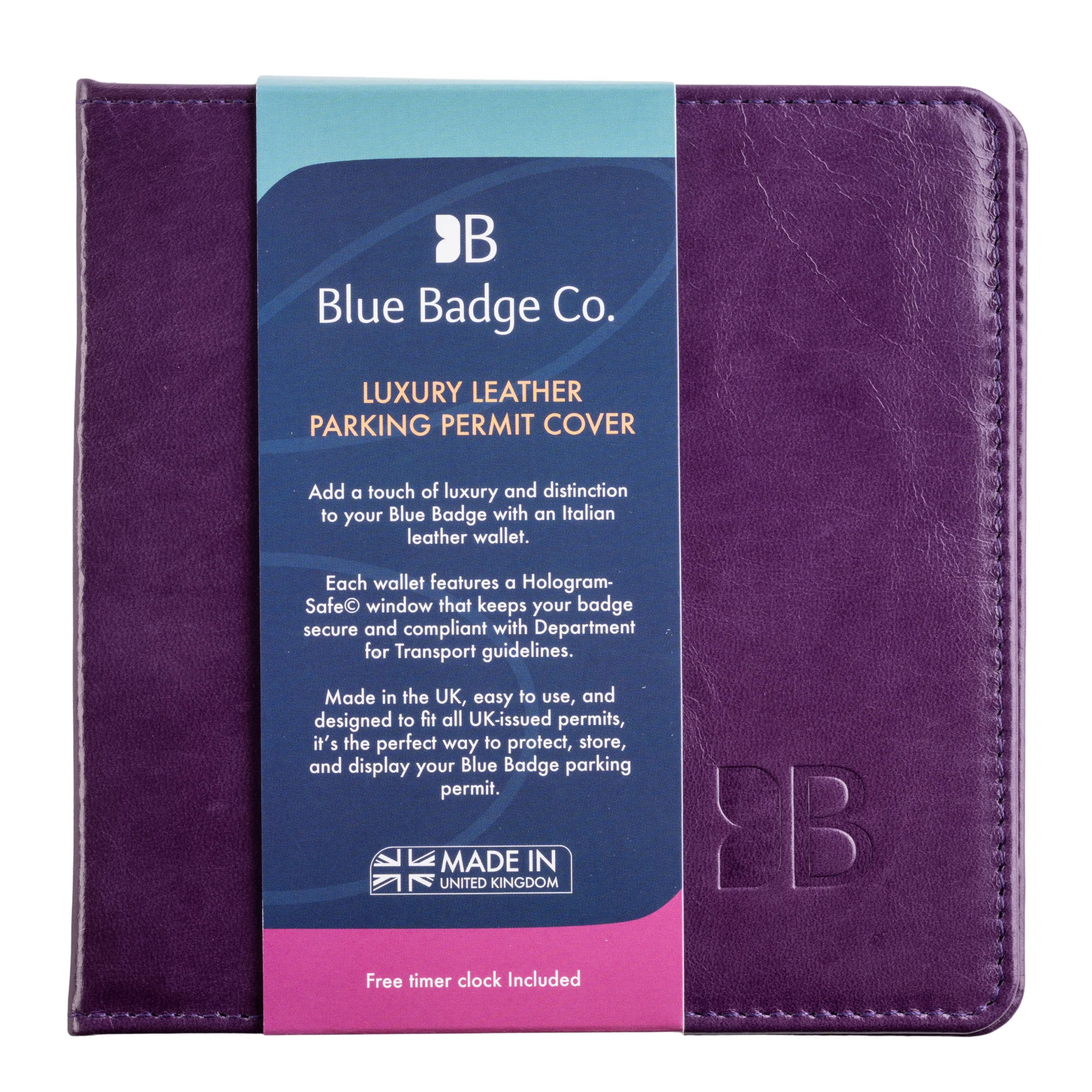 Disabled Blue Badge Parking Permit Wallet in Purple Leather - UK Made - Image 5
