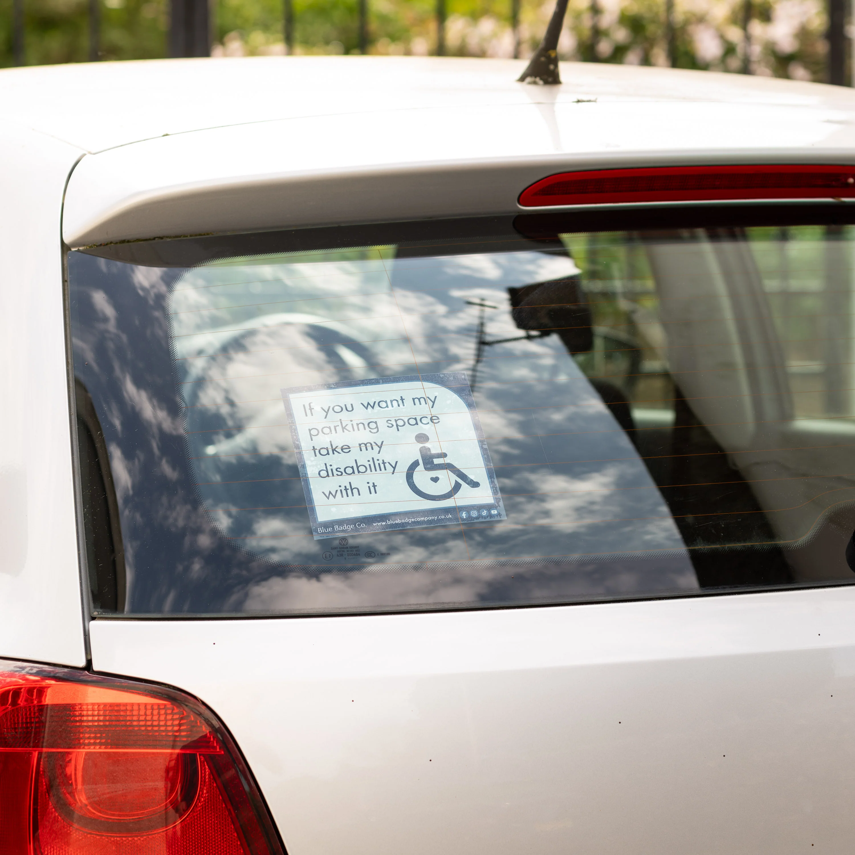 Twin-Pack Disabled Car Window Sticker Square, “If you want my parking space take my disability with it” Disability Parking Awareness Vinyl Decals - Image 3