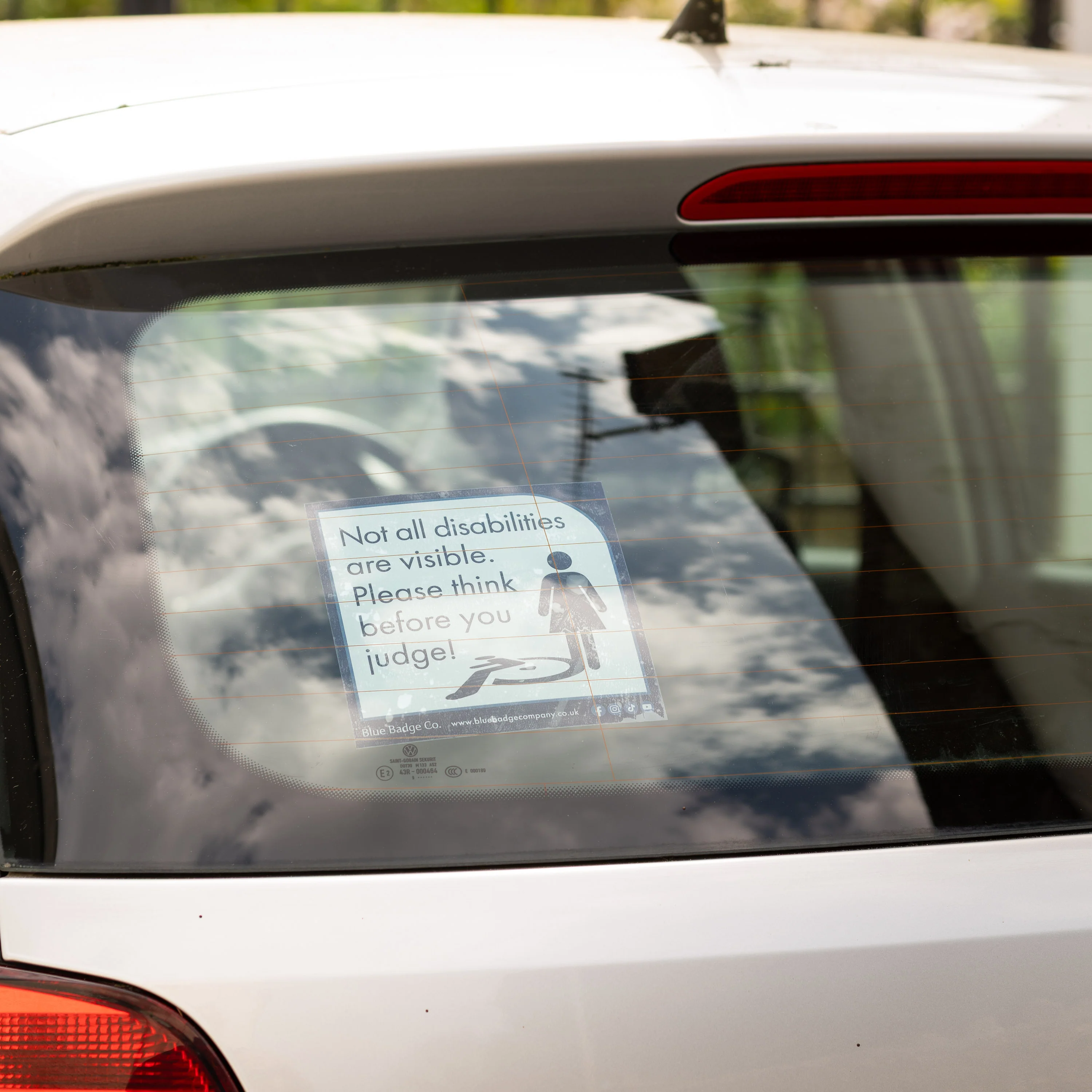 Twin-Pack Disabled Car Window Sticker Square, “Not all disabilities are visible. Please think before you judge!” Disability Parking Awareness Vinyl Decals - Image 3