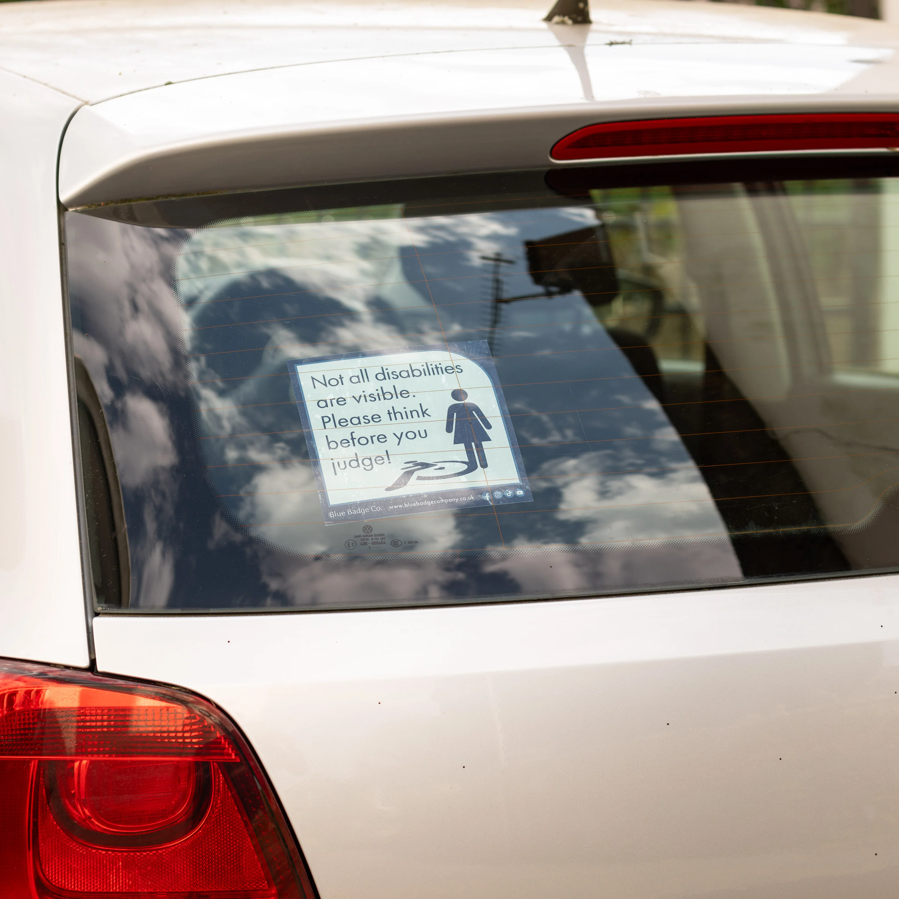 Twin-Pack Disabled Car Window Sticker Square, “Not all disabilities are visible. Please think before you judge!” Disability Parking Awareness Vinyl Decals - Image 4