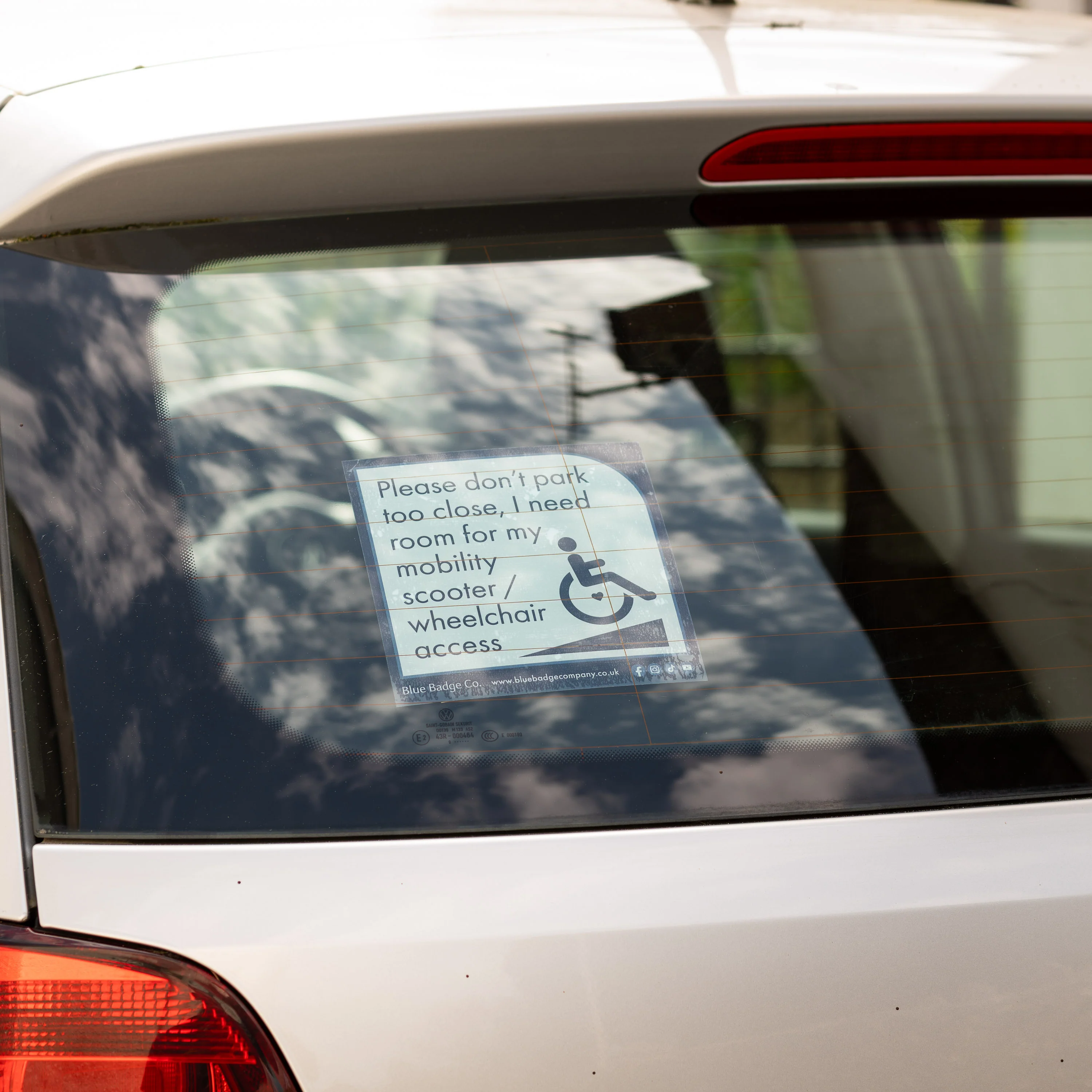 Twin-Pack Disabled Car Window Sticker Square, “Please don't park too close, I need room for my mobility scooter/ wheelchair access” Disability Parking Awareness Vinyl Decals - Image 3